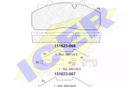 151623-066 ICER Комплект тормозных колодок, дисковый тормоз 151623-066 ICER Комплект тормозных колодок, дисковый тормоз
