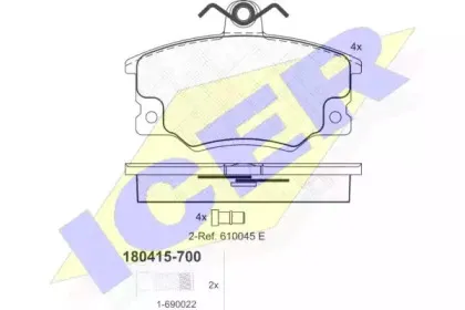 180415-700 ICER Комплект тормозных колодок, дисковый тормоз 180415-700 ICER Комплект тормозных колодок, дисковый тормоз