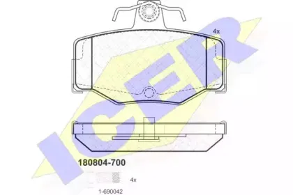 180804-700 ICER Комплект тормозных колодок, дисковый тормоз 180804-700 ICER Комплект тормозных колодок, дисковый тормоз