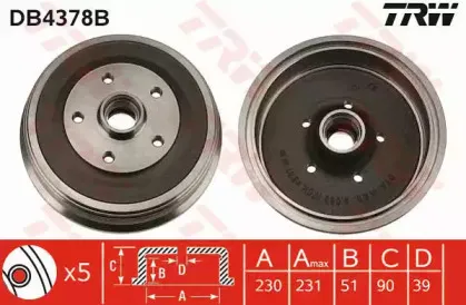 DB4378B TRW Тормозной барабан DB4378B TRW Тормозной барабан