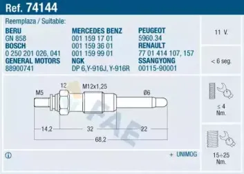 74144 FAE Свеча накаливания 74144 FAE Свеча накаливания