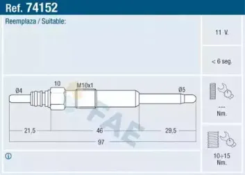 74152 FAE Свеча накаливания 74152 FAE Свеча накаливания
