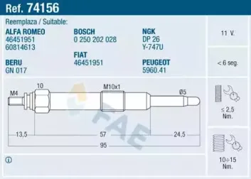 74156 FAE Свеча накаливания 74156 FAE Свеча накаливания
