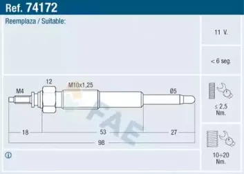 74172 FAE Свеча накаливания 74172 FAE Свеча накаливания