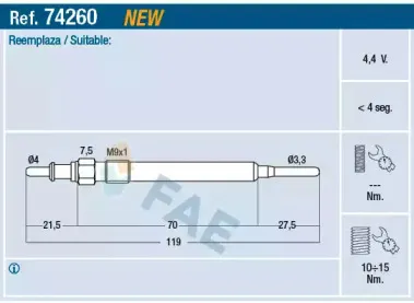 74260 FAE Свеча накаливания 74260 FAE Свеча накаливания