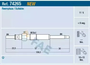 74265 FAE Свеча накаливания 74265 FAE Свеча накаливания