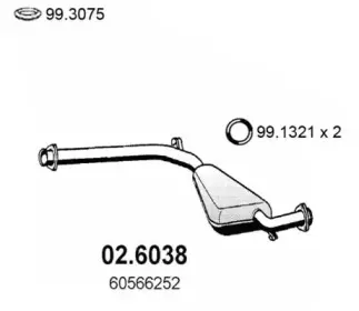 02.6038 ASSO Средний глушитель выхлопных газов 02.6038 ASSO Средний глушитель выхлопных газов