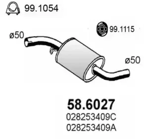 58.6027 ASSO Средний глушитель выхлопных газов 58.6027 ASSO Средний глушитель выхлопных газов