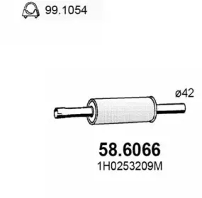 58.6066 ASSO Средний глушитель выхлопных газов 58.6066 ASSO Средний глушитель выхлопных газов