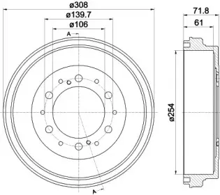 8DT 355 302-421 HELLA Тормозной барабан 8DT 355 302-421 HELLA Тормозной барабан