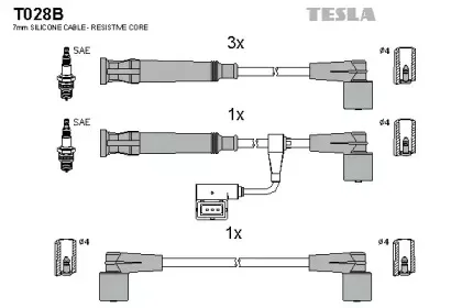 T028B TESLA Комплект проводов зажигания T028B TESLA Комплект проводов зажигания