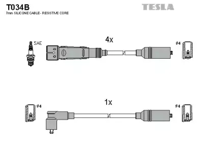 T034B TESLA Комплект проводов зажигания T034B TESLA Комплект проводов зажигания