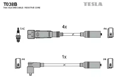 T038B TESLA Комплект проводов зажигания T038B TESLA Комплект проводов зажигания
