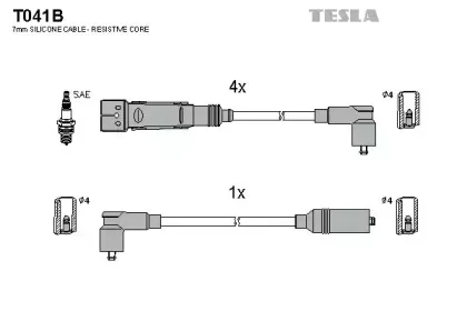 T041B TESLA Комплект проводов зажигания T041B TESLA Комплект проводов зажигания