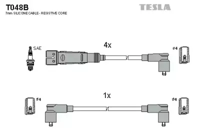 T048B TESLA Комплект проводов зажигания T048B TESLA Комплект проводов зажигания