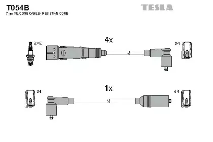 T054B TESLA Комплект проводов зажигания T054B TESLA Комплект проводов зажигания