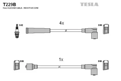 T229B TESLA Комплект проводов зажигания T229B TESLA Комплект проводов зажигания