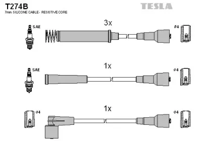 T274B TESLA Комплект проводов зажигания T274B TESLA Комплект проводов зажигания
