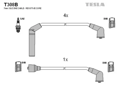 T308B TESLA Комплект проводов зажигания T308B TESLA Комплект проводов зажигания