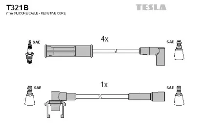 T321B TESLA Комплект проводов зажигания T321B TESLA Комплект проводов зажигания