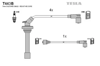 T443B TESLA Комплект проводов зажигания T443B TESLA Комплект проводов зажигания