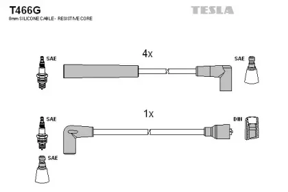 T466G TESLA Комплект проводов зажигания T466G TESLA Комплект проводов зажигания