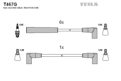 T467G TESLA Комплект проводов зажигания T467G TESLA Комплект проводов зажигания