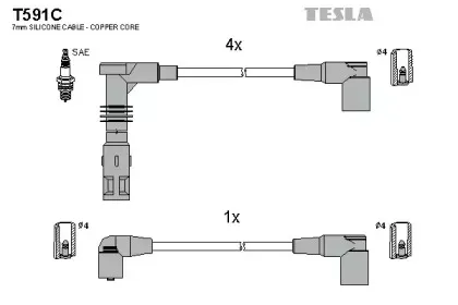 T591C TESLA Комплект проводов зажигания T591C TESLA Комплект проводов зажигания