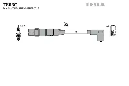 T803C TESLA Комплект проводов зажигания T803C TESLA Комплект проводов зажигания