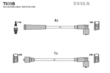 T835B TESLA Комплект проводов зажигания T835B TESLA Комплект проводов зажигания