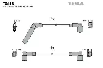 T851B TESLA Комплект проводов зажигания T851B TESLA Комплект проводов зажигания
