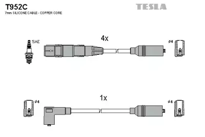 T952C TESLA Комплект проводов зажигания T952C TESLA Комплект проводов зажигания