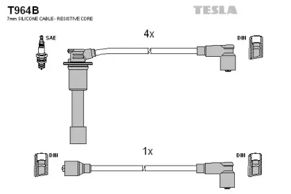 T964B TESLA Комплект проводов зажигания T964B TESLA Комплект проводов зажигания
