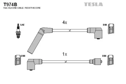 T974B TESLA Комплект проводов зажигания T974B TESLA Комплект проводов зажигания