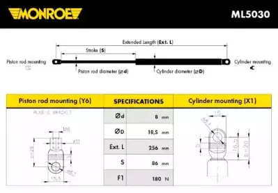 ML5030 MONROE Газовая пружина, капот ML5030 MONROE Газовая пружина, капот