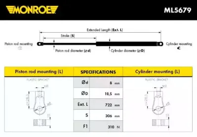 ML5679 MONROE Газовая пружина, капот ML5679 MONROE Газовая пружина, капот