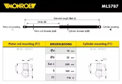 ML5787 MONROE Газовая пружина, крышка багажник ML5787 MONROE Газовая пружина, крышка багажник