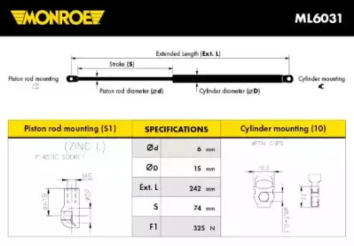 ML6031 MONROE Газовая пружина, капот ML6031 MONROE Газовая пружина, капот