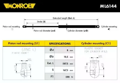 ML6144 MONROE Газовая пружина, капот ML6144 MONROE Газовая пружина, капот