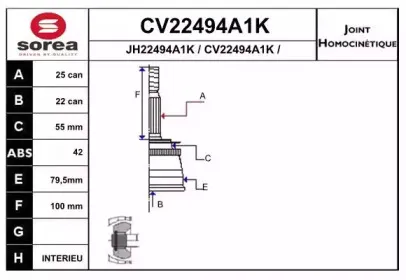 CV22494A1K EAI Шарнирный комплект, приводной вал CV22494A1K EAI Шарнирный комплект, приводной вал