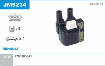 JM5234 JANMOR Катушка зажигания JM5234 JANMOR Катушка зажигания