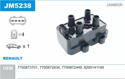 JM5238 JANMOR Катушка зажигания JM5238 JANMOR Катушка зажигания