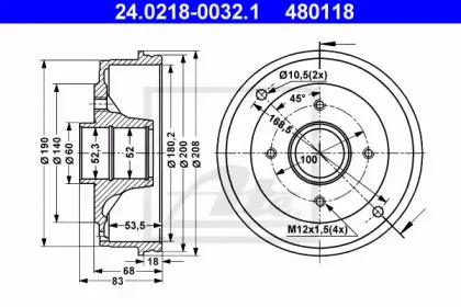 24.0218-0032.1 ATE Тормозной барабан 24.0218-0032.1 ATE Тормозной барабан