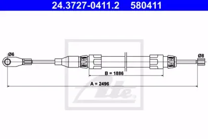 24.3727-0411.2 ATE Трос, стояночная тормозная система 24.3727-0411.2 ATE Трос, стояночная тормозная система