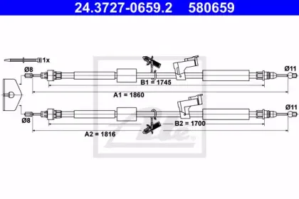 24.3727-0659.2 ATE Трос, стояночная тормозная система 24.3727-0659.2 ATE Трос, стояночная тормозная система