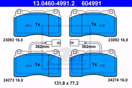 13.0460-4991.2 ATE Комплект тормозных колодок, дисковый тормоз 13.0460-4991.2 ATE Комплект тормозных колодок, дисковый тормоз