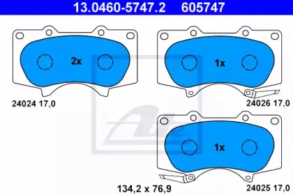 13.0460-5747.2 ATE Комплект тормозных колодок, дисковый тормоз 13.0460-5747.2 ATE Комплект тормозных колодок, дисковый тормоз