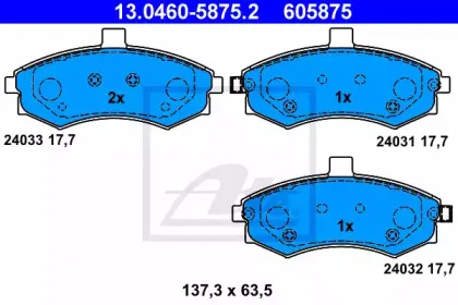 13.0460-5875.2 ATE Комплект тормозных колодок, дисковый тормоз 13.0460-5875.2 ATE Комплект тормозных колодок, дисковый тормоз