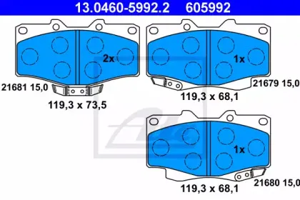 13.0460-5992.2 ATE Комплект тормозных колодок, дисковый тормоз 13.0460-5992.2 ATE Комплект тормозных колодок, дисковый тормоз