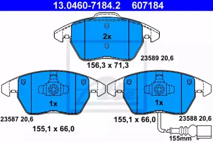 13.0460-7184.2 ATE Комплект тормозных колодок, дисковый тормоз 13.0460-7184.2 ATE Комплект тормозных колодок, дисковый тормоз